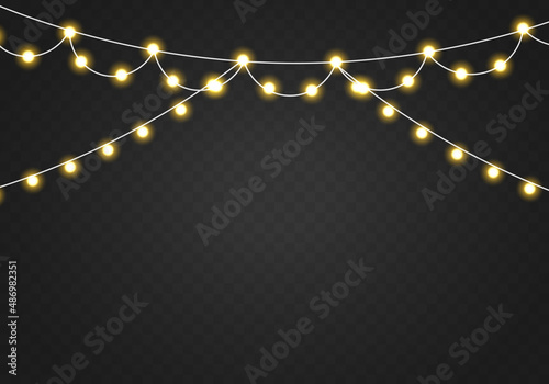 Golden Xmas glowing garland, Christmas Light bulbs