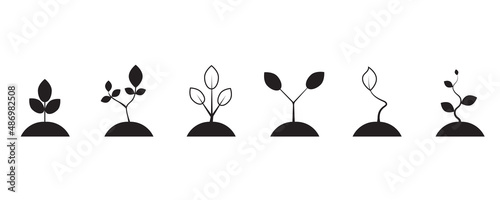 sprouts silhouettes. Eco line icon set. Nature background. Silhouette illustration. Vector illustration. stock image. 