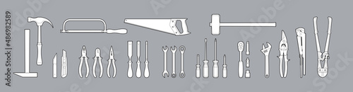 Hand tools for metalwork and carpentry. Repair tool set.