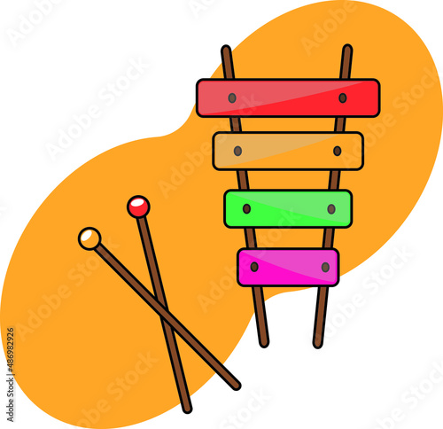 Musical instrument xylophone icon in beautiful colors in a professional shape on a white and yellow background