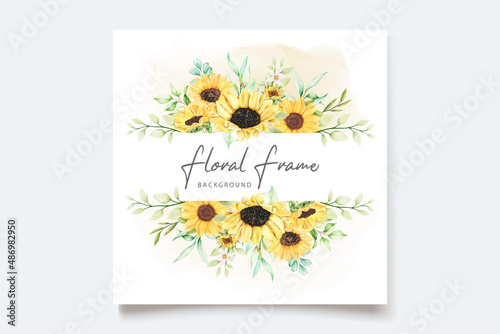 Fototapeta Naklejka Na Ścianę i Meble -  beautiful watercolor sun flower wedding invitation card set