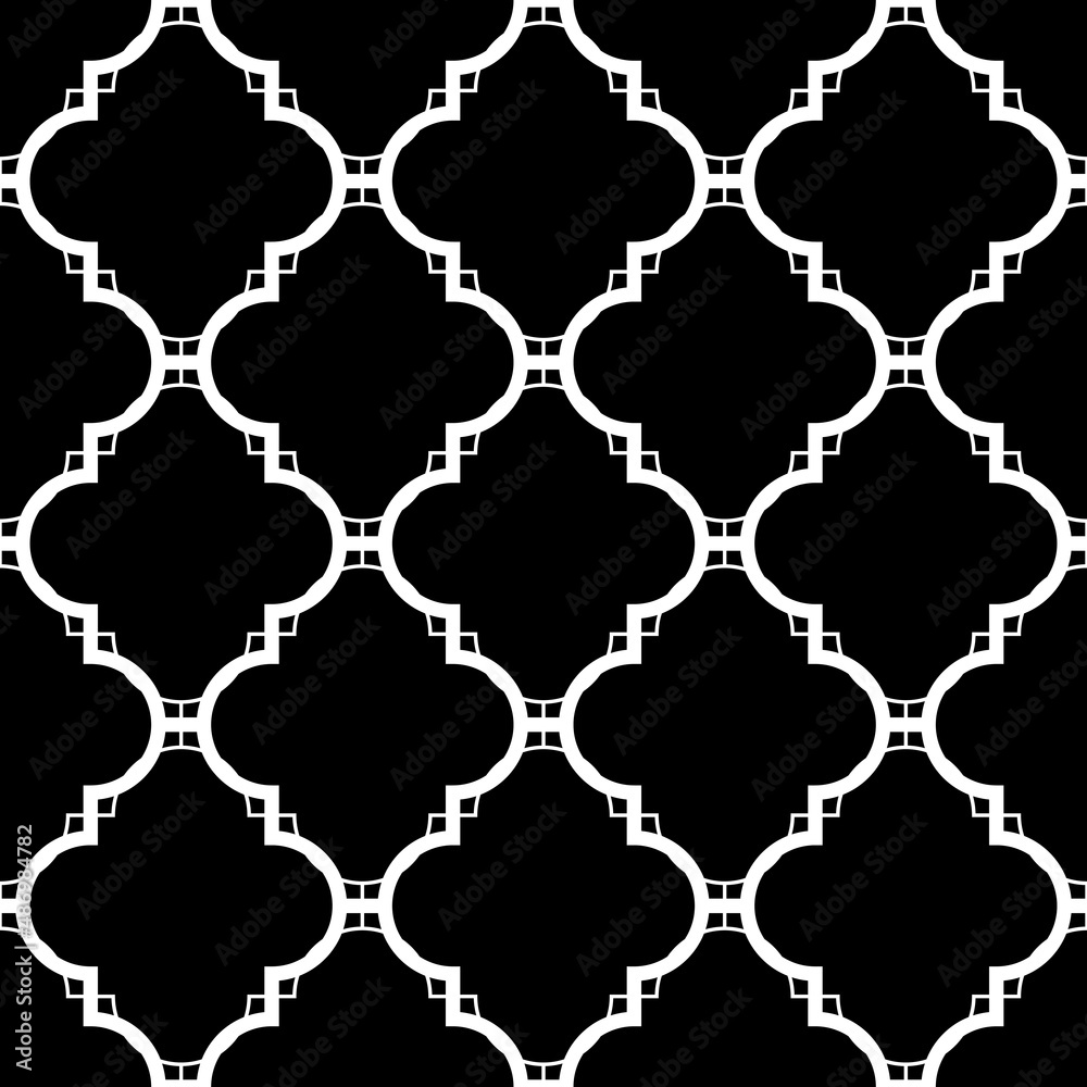 Seamless pattern with ogee ornament. Oriental traditional ornamentation with repeated rounded shapes. Window tracery wallpaper. Grid motif. Digital paper, textile print, web design. Vector art image. Seamless pattern with ogee ornament. Oriental traditional ornamentation with repeated rounded shapes. Window tracery wallpaper. Grid motif. Digital paper, textile print, web design. Vector art image.