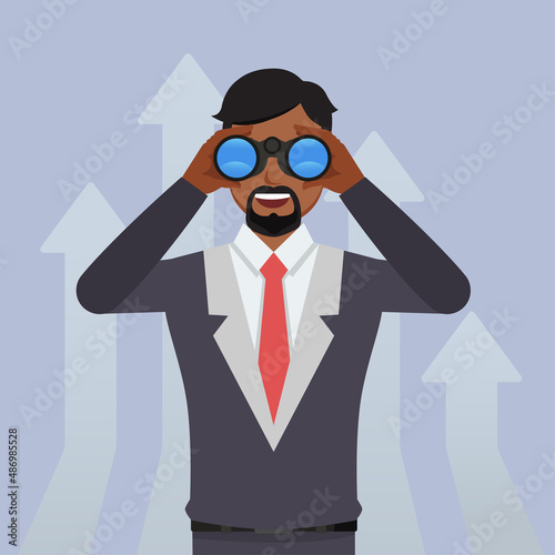 Businessman find vision using binoculars. people character vector design.