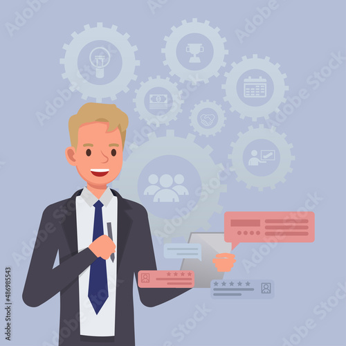 Businessman manager using tablet planning. Managing concept. people character vector design.