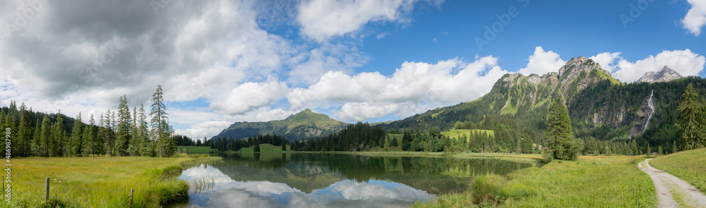 Panorama of a mountain lake in switzerland