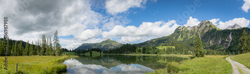 Panorama of a mountain lake in switzerland