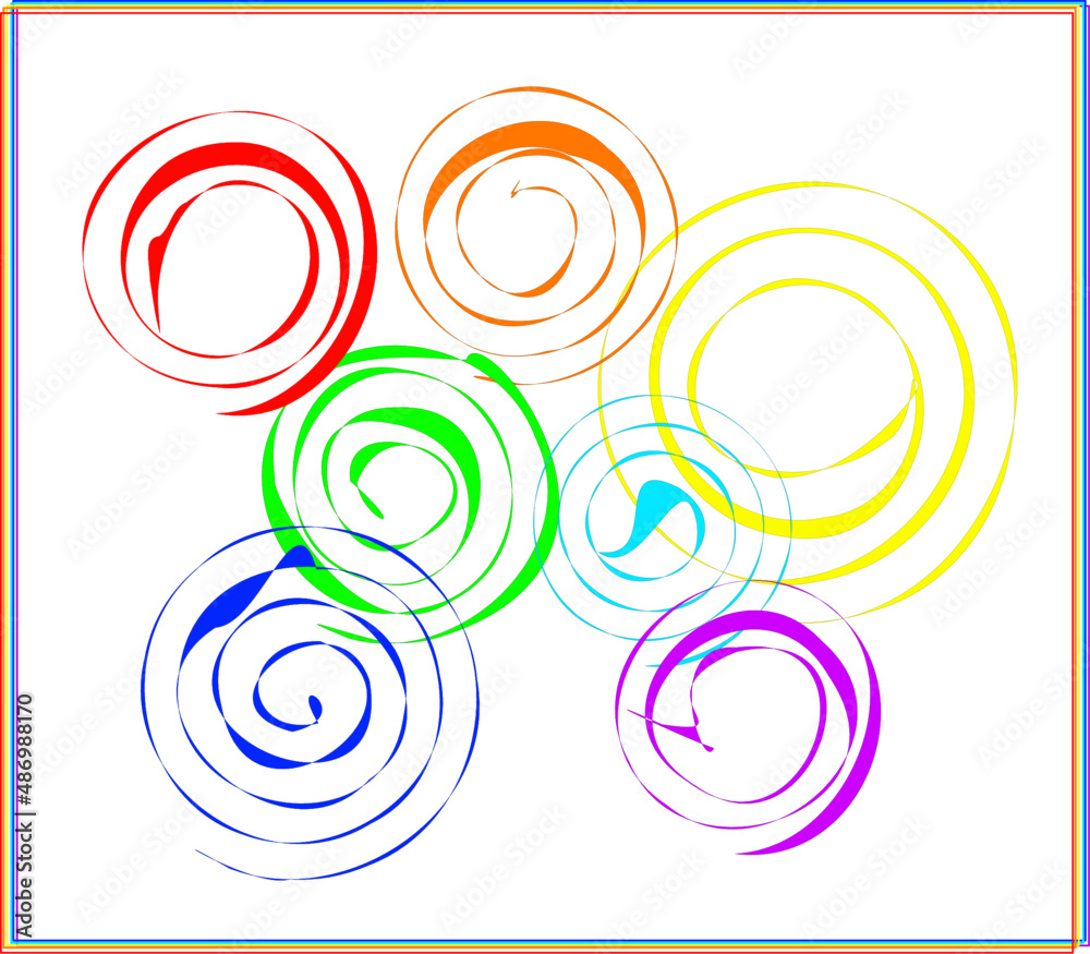 Set of vector spirals with intricately swirling shapes and classic rainbow colors on a transparent background. Solo use. Set of vector spirals with intricately swirling shapes and classic rainbow colors on a transparent background. Solo use.
