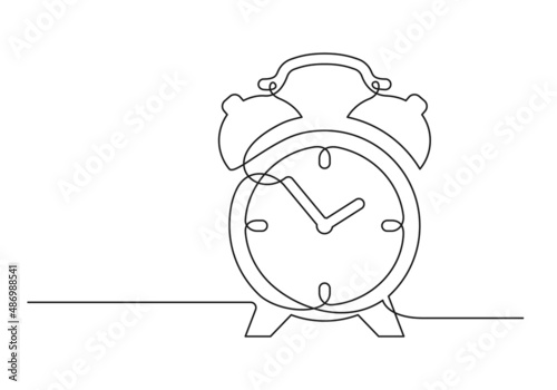 Continuous drawing of one line of an alarm clock. Web concept. Alarm clock isolated on a white background. Vector illustration