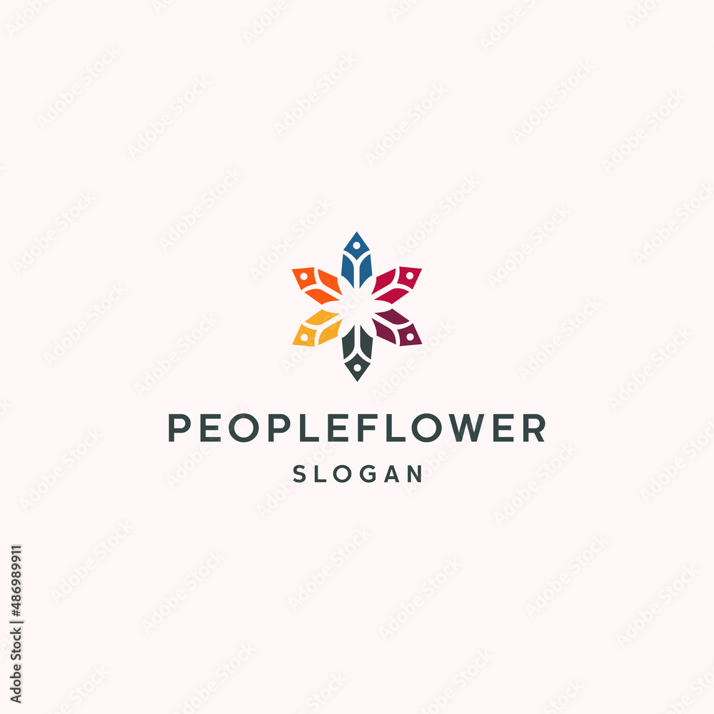 People flower logo icon flat design template 