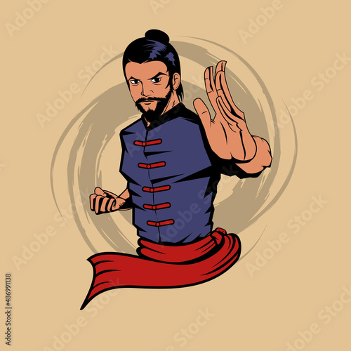 Young Kung Fu Master ready to fight. mascot for logo,  t-shirt or graphic print or any other purpose.