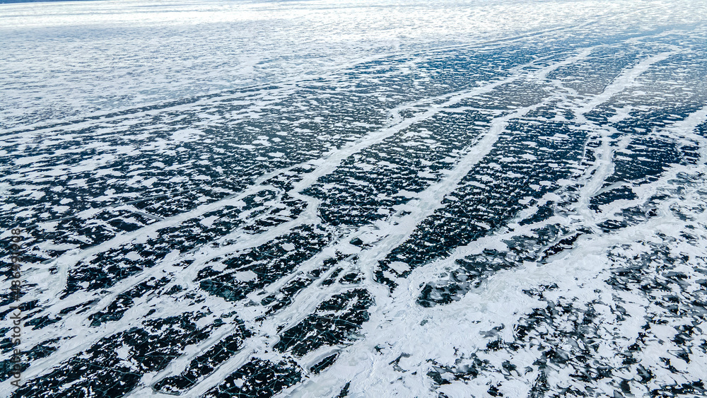 Naklejka premium Frozen waters and textures from aerial