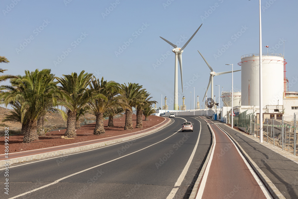 Windmills in Arrecife, Lanzarote, Canary Islands, Spain.
