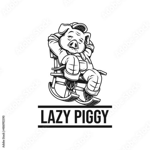lazy pig sitting in the rocking chair vector illustration