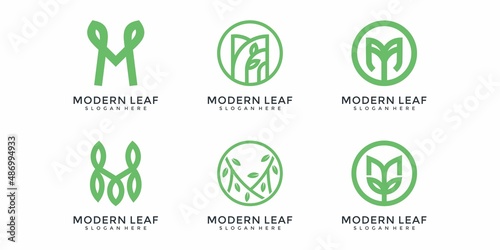 letter m with leaf logo design