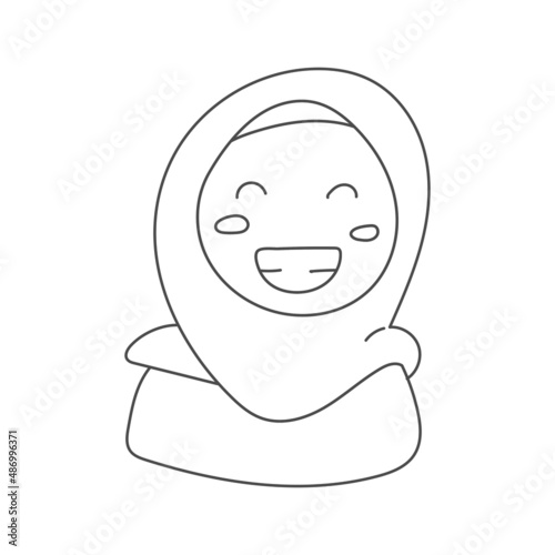 girl in hijab smiling widely laughing hand drawn illustration can be used for children's drawing books and coloring books