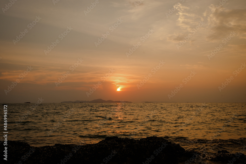 Epic sunset sea scape background.