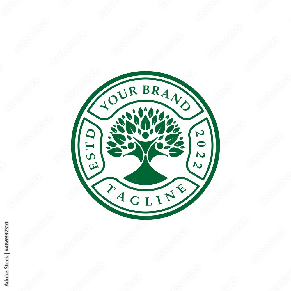 Family Tree of Life logo Stamp with green color vector design