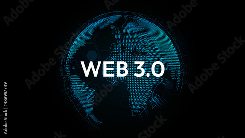 WEB 3.0 typography with 3d hologram globe, vector illustration