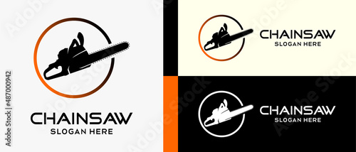 chainsaw logo design template in silhouette with creative concept in circle. premium vector logo illustration photo