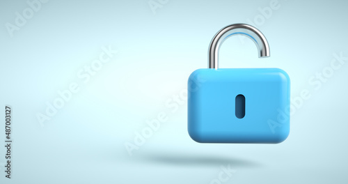 Lock icon. 3d padlock on blue abstract background. minimal concept.