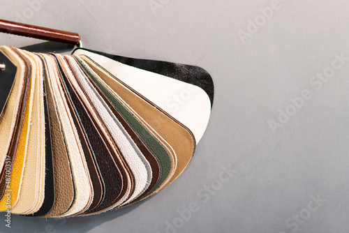 Canvas Print Luxury multicolored leather samples close-up
