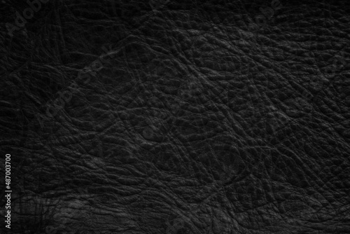 Closeup of seamless black leather texture background, surface material for fashion dark pattern design.