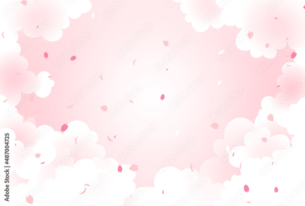 もくもく雲の間からこぼれる桜吹雪　ベクター
