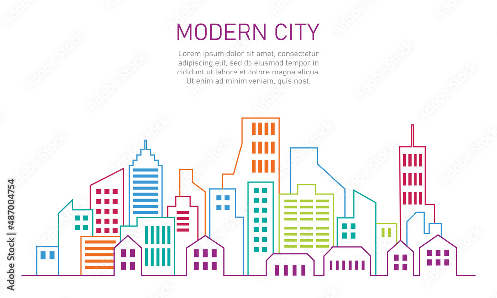 Flat vector illustration of colorful city scape. Suitable for design element of modern city branding, tourism destination and city architecture landscape.