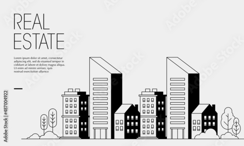 Flat vector illustration of apartment complex. Suitable for design element of real estate promotional poster  landmark background and modern city housing banner template.