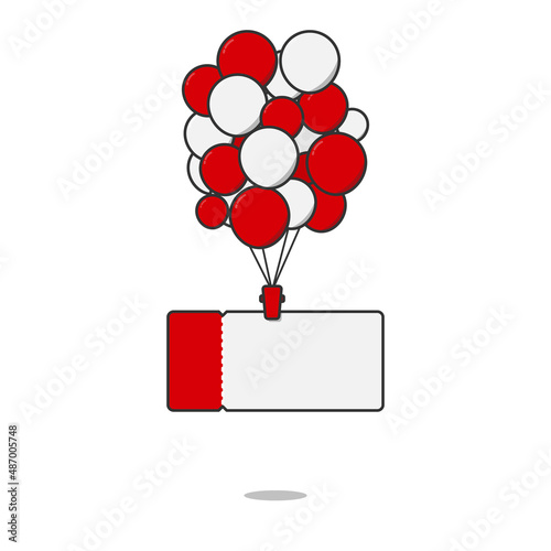 Promotion Coupon floating with balloons flat vector design isolated on white background.