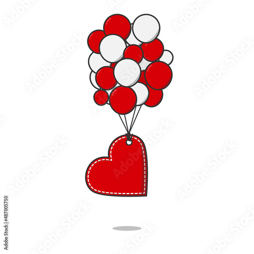 heart shaped price tag floating with balloons flat vector design isolated on white background.