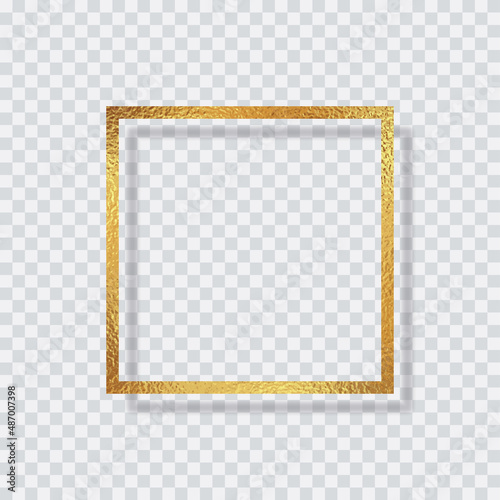 Gold foil smudge frame, shiny gold metal border isolated on transparent background vector fof text .