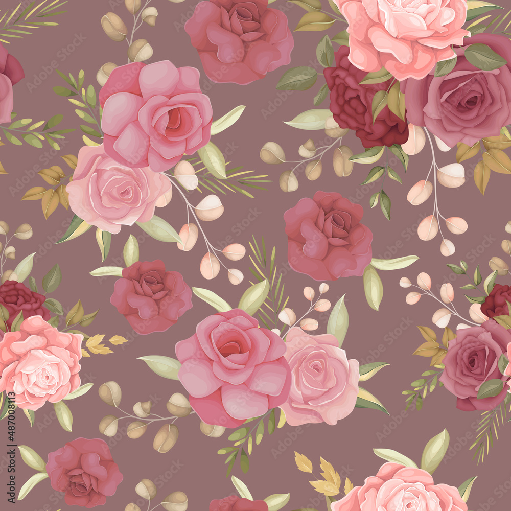 Beautiful seamless pattern with hand drawn flower and leaves