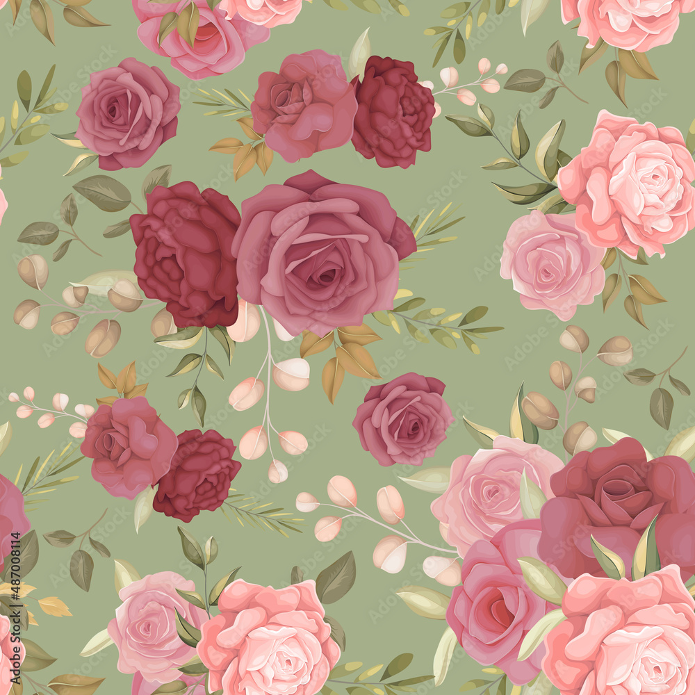 Beautiful seamless pattern with hand drawn flower and leaves