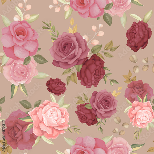 Beautiful seamless pattern with hand drawn flower and leaves