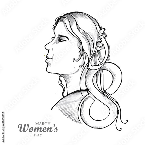 Hand draw International womens day sketch card design
