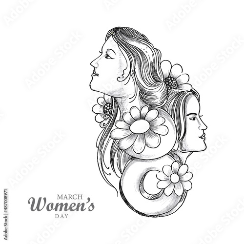 Hand draw sketch international womens day holiday card background