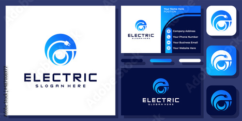 Initial Letter E Electric. Letter E Cable Logo. E Electronic Logo. Vector Logo Design with Business Card