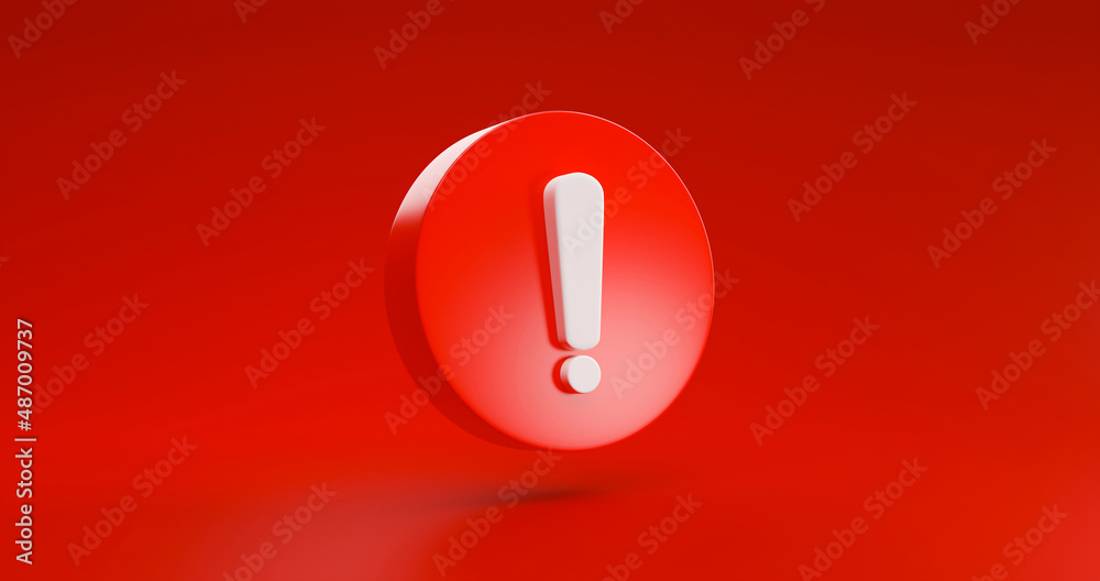 Red Warning alert risk danger sign icon symbol illustration isolated on Red background 3D rendering Red Warning alert risk danger sign icon symbol illustration isolated on Red background 3D rendering
