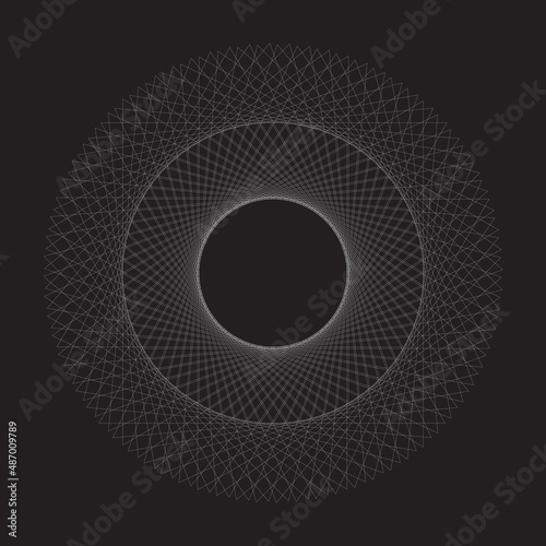 Abstract circle ornament geometric pattern shape element on black background