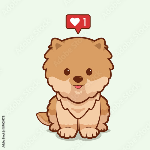 Cartoon illustration of pomeranian german spitz dog sitting with love icon. Vector illustration of pomeranian german spitz dog