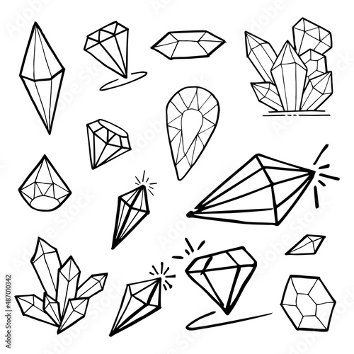 Doodle hand draw diamond set, vector illutration.