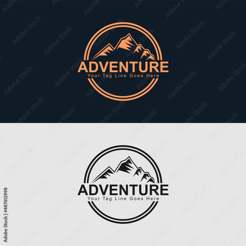 Fototapeta premium adventure outdoor logo design badge icon color Mountain rock camping outdoor label. Climbing label, hiking trip and adventure illustration