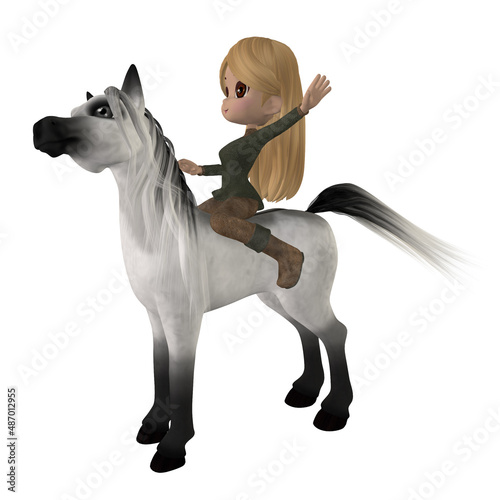 3d illustation of a cute toon figure with a horse 