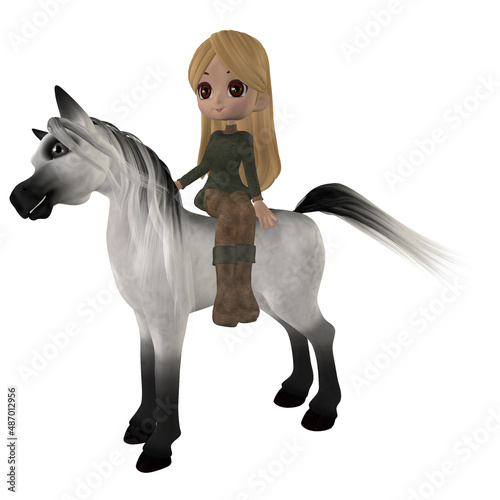 3d illustation of a cute toon figure with a horse 