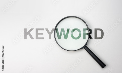 Find keywords concept. Keywords analysis. Highly Effective Keywords for a Search Engine Optimized Website. Search Engine Optimization. white background