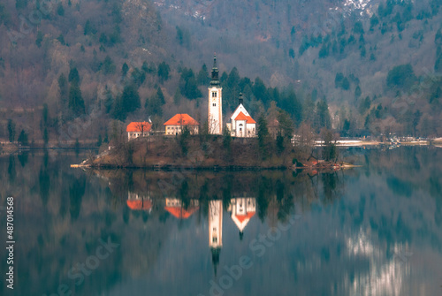 Church on Bled lake in Slovenia