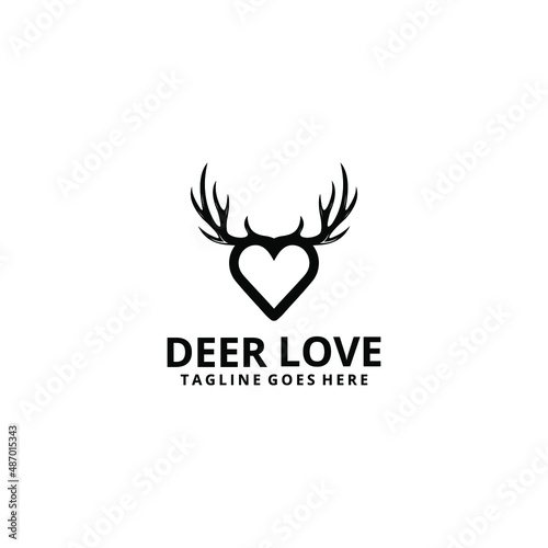 Creative illustration of modern love deer antler logo design vector template