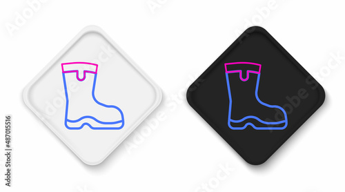 Line Fishing boots icon isolated on white background. Waterproof rubber boot. Gumboots for rainy weather, fishing, hunter, gardening. Colorful outline concept. Vector