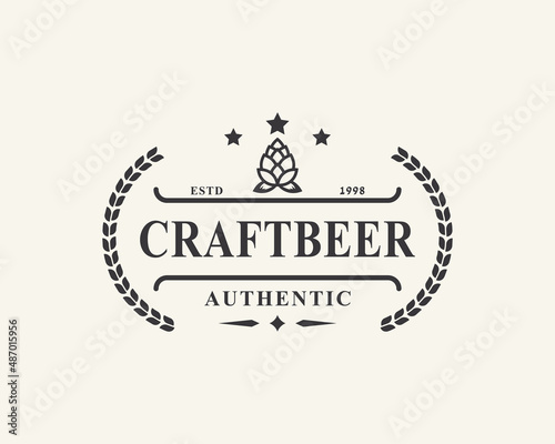 Vintage Retro Badge for Hops Craft Beer Ale Brewery Logo Design Template Element